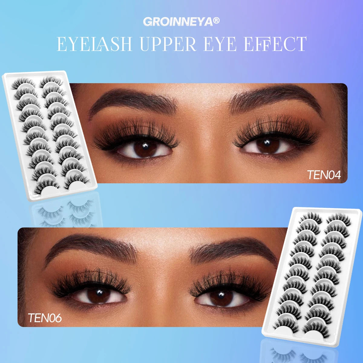 Groinneya 3D Faux Mink Lashes – 5-10 Pairs of Fluffy, Dramatic False Eyelashes