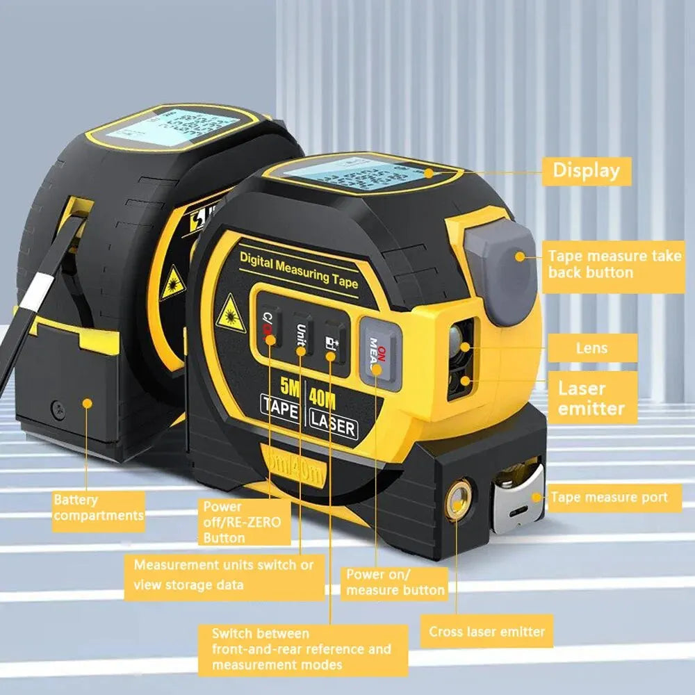 3-in-1 Digital Laser Tape Measure – High-Precision Rangefinder & Steel Tape