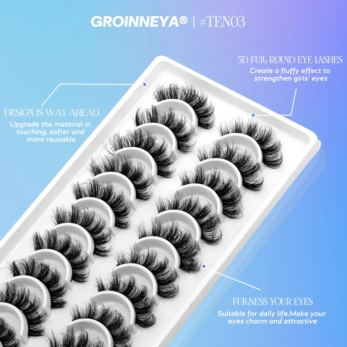 Groinneya 3D Faux Mink Lashes – 5-10 Pairs of Fluffy, Dramatic False Eyelashes