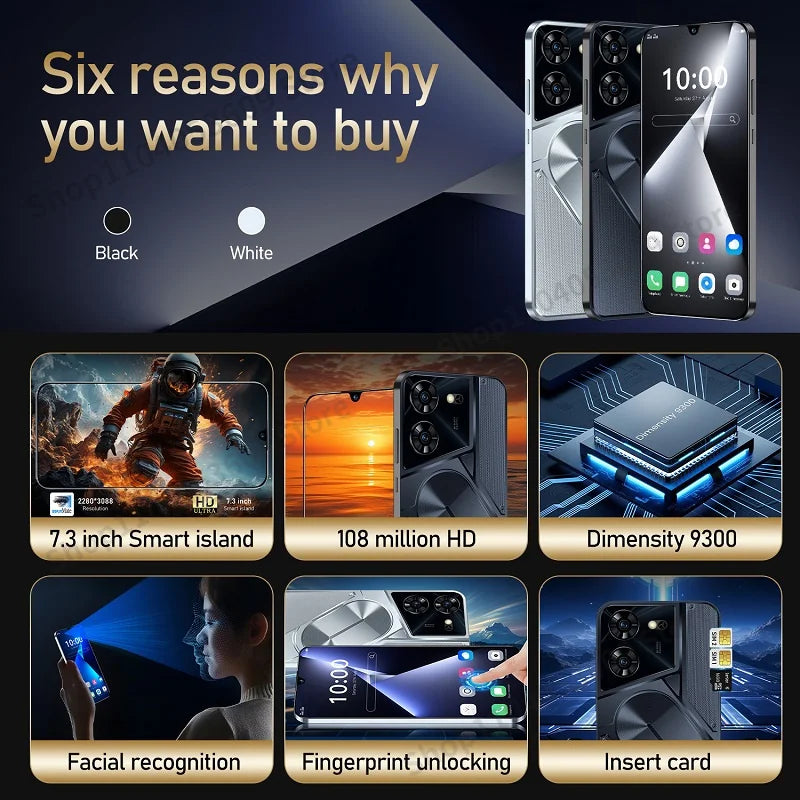 Pova5 Pro Global Version ስማርትፎን 5ጂ 7.3 ኢንች 16GB+1ቲቢ አንድሮይድ 13 ስልክ 50ሜፒ ካሜራ 6800mAh ባትሪ ሞባይል 10 ሞባይል ስልክ