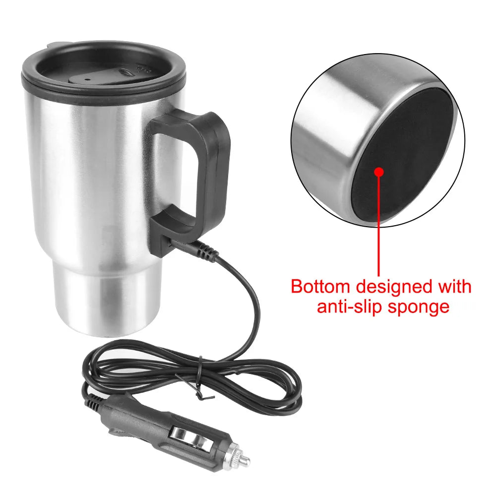 12V የኤሌክትሪክ የመኪና ማንቆርቆሪያ - 450 ሚሊ ሜትር የማይዝግ ብረት ማሞቂያ ለውሃ፣ ቡና እና ጉዞ