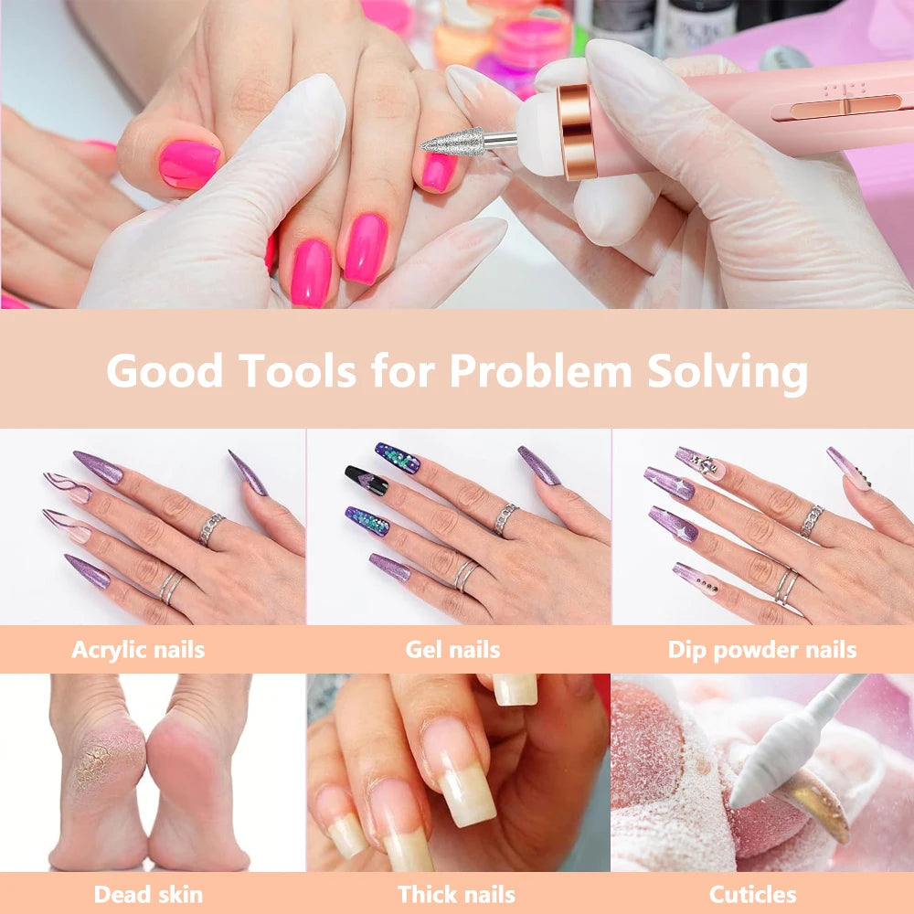 YIKOOLIN 5 in 1 Electric Nail Polish Drill Machine With Light Portable Mini Electric Manicure Art Pen Tools For Gel Remover