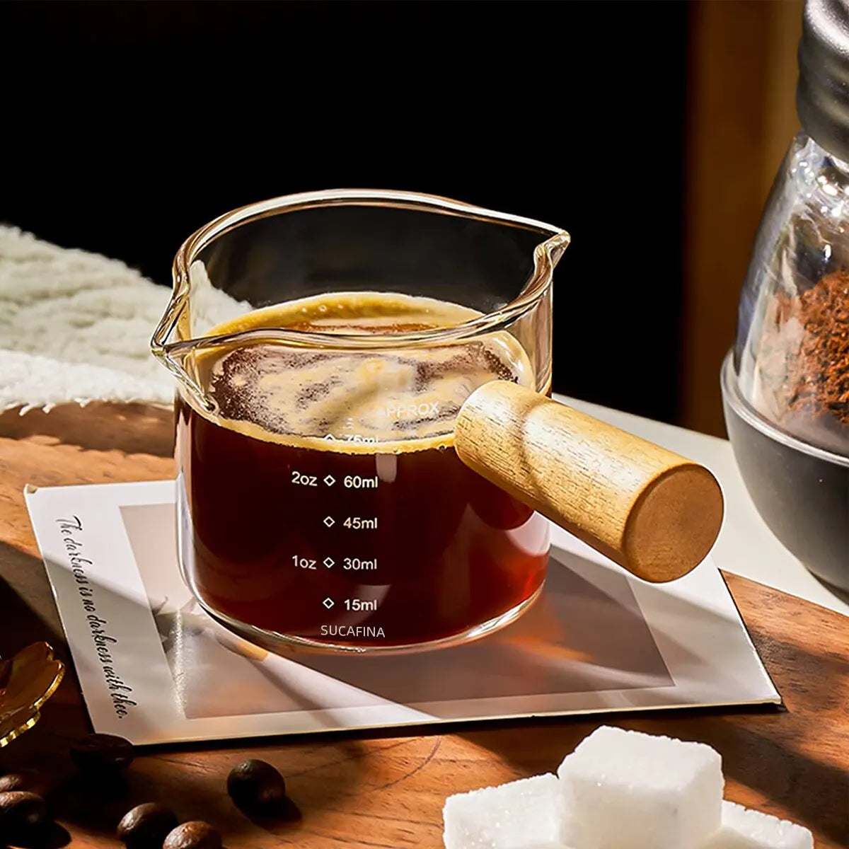 75ml ሙቀትን የሚቋቋም የመስታወት ኤስፕሬሶ መለኪያ ዋንጫ - ባለ ሁለት ስፖት ወተት ማሰሮ ከእጅ ጋር