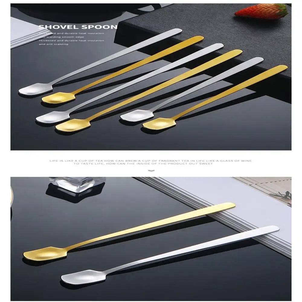 5PCS አይዝጌ ብረት ካሬ የጭንቅላት ማንኪያዎች - ለሻይ፣ ቡና፣ ማር እና ሌሎችም ተስማሚ