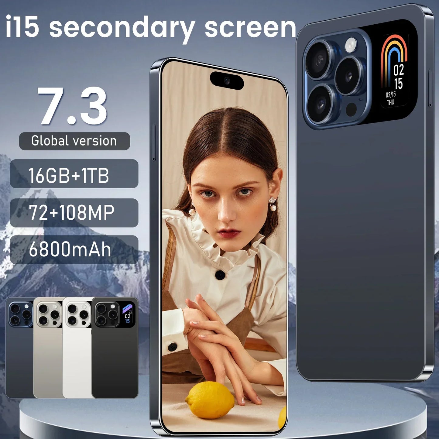 i15 Pro ባለከፍተኛ-መጨረሻ ስማርትፎን - 7.3 ኢንች ኤችዲ ማሳያ፣ 5ጂ፣ አንድሮይድ 13፣ 108ሜፒ ካሜራ፣ 6800mAh ባትሪ