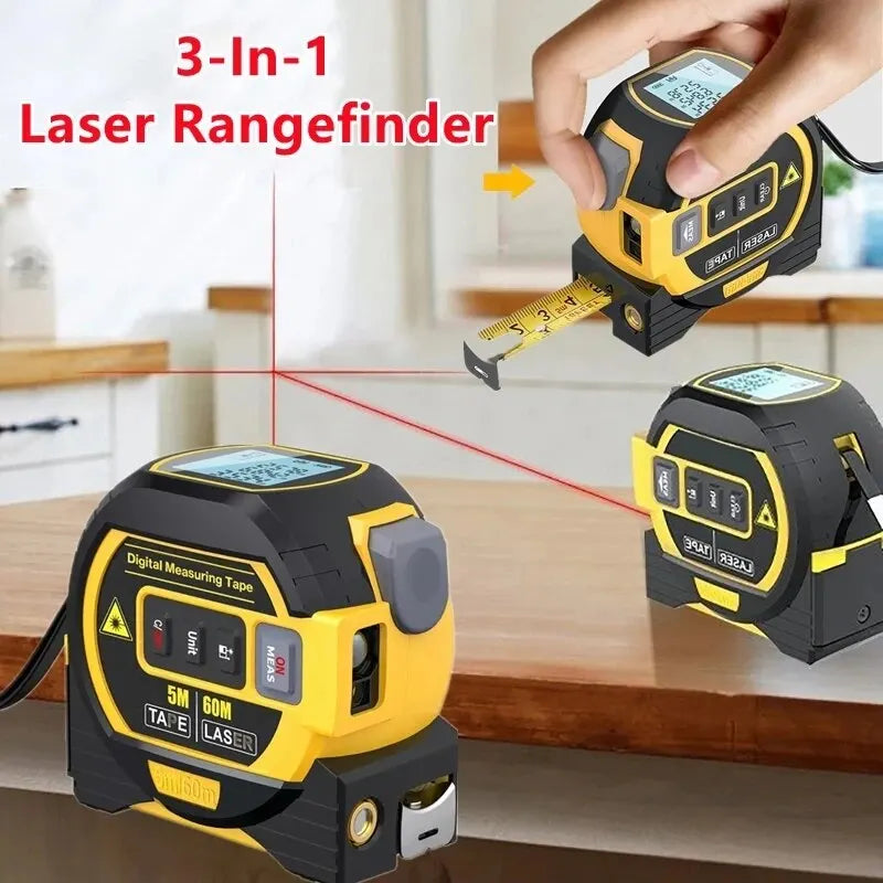 3-in-1 Digital Laser Tape Measure – High-Precision Rangefinder & Steel Tape