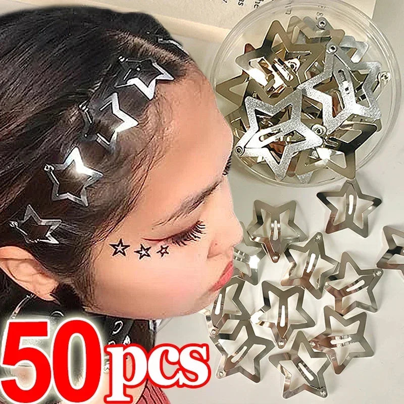 Y2K Silver Star Hair Clips - 2/50Pcs Filigree Metal Barrettes፣ ከኒኬል ነፃ