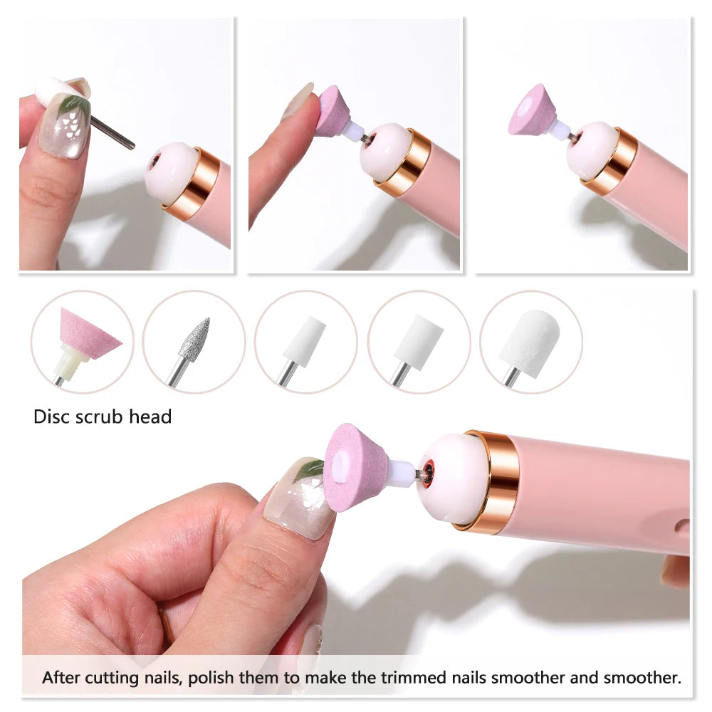 YIKOOLIN 5 in 1 Electric Nail Polish Drill Machine With Light Portable Mini Electric Manicure Art Pen Tools For Gel Remover