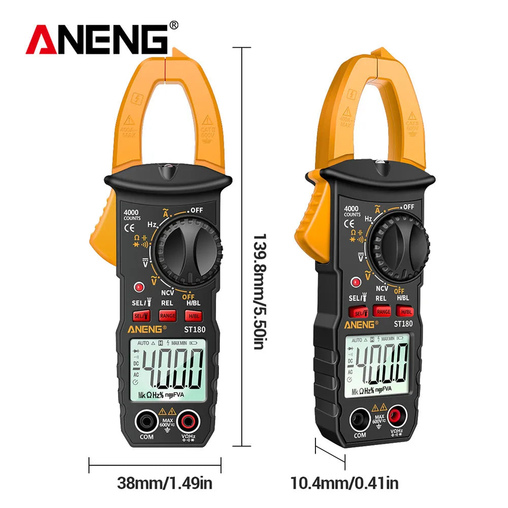 ANENG ST180 ዲጂታል ክላምፕ መልቲሜትር – 4000 ቆጠራዎች፣ AC Current፣ Voltage & NCV ሞካሪ