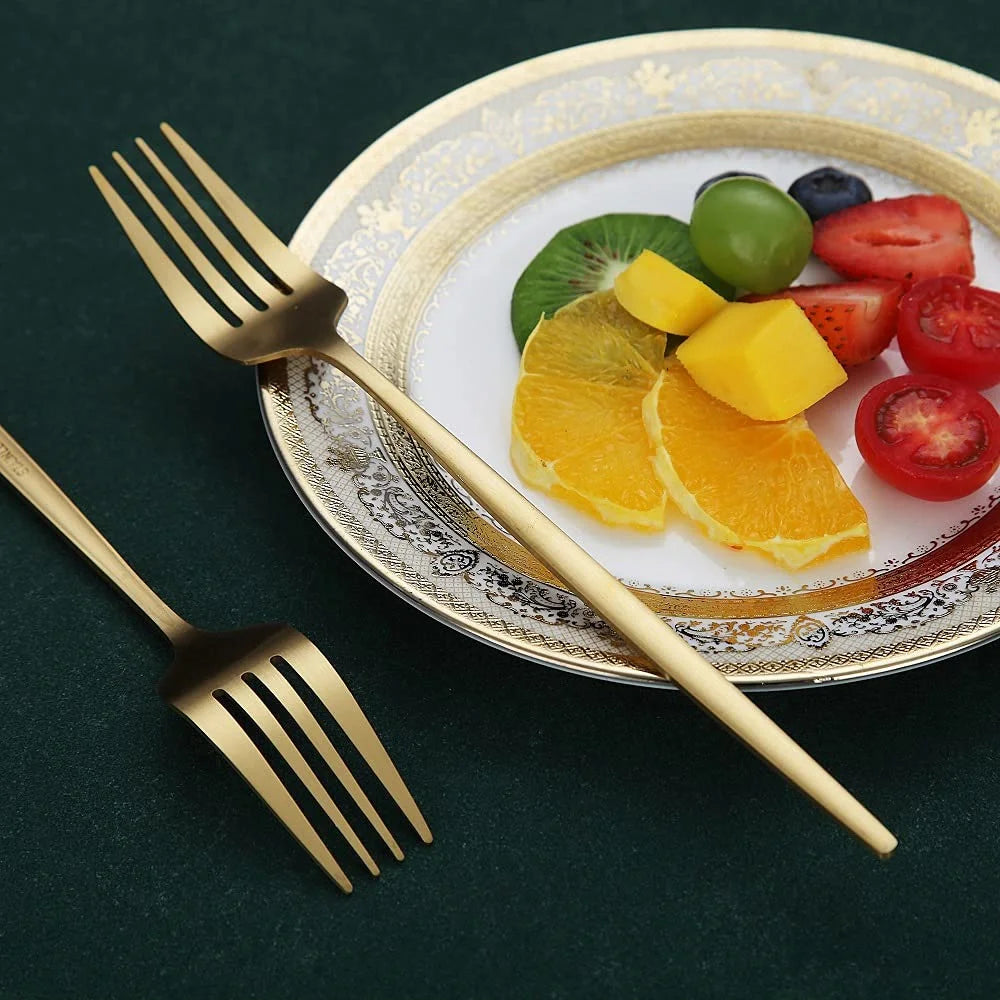 Silvere/Golden Stain Flatware ዘመናዊ 6 pcs አይዝጌ ብረት እራት ሹካ 8.2 ኢንች ካምፕ ራት እቃ የጠረጴዛ ዕቃዎች የመመገቢያ ዕቃዎች አዘጋጅ