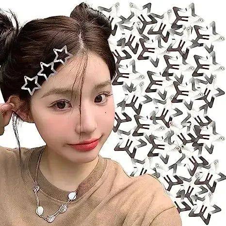 Y2K Silver Star Hair Clips - 2/50Pcs Filigree Metal Barrettes፣ ከኒኬል ነፃ
