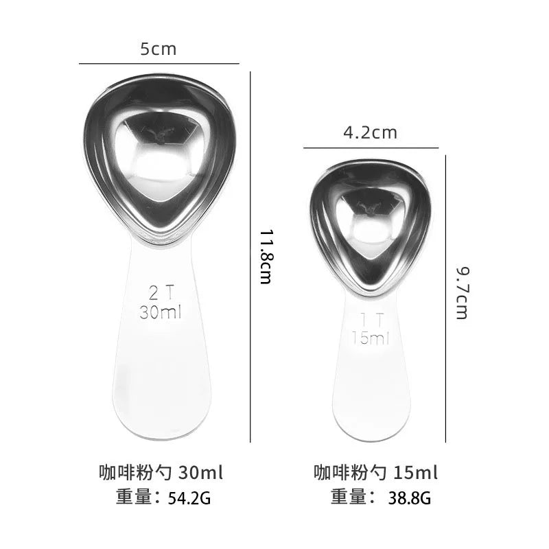አይዝጌ ብረት የቡና መለኪያ ስኩፕ - 15ml እና 30ml መጠኖች ለመሬት ቡና፣ ሻይ እና ስኳር