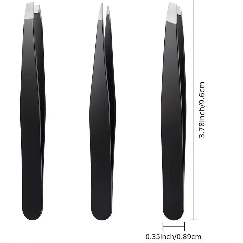 3PCS Premium Stainless Steel Eyebrow Tweezers Set – Flat, Slant, & Pointed Tips