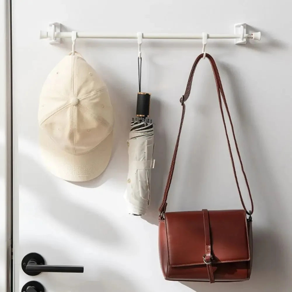 360° Rotatable Curtain Rod Hooks – Telescopic, Adhesive, No-Drill Installation