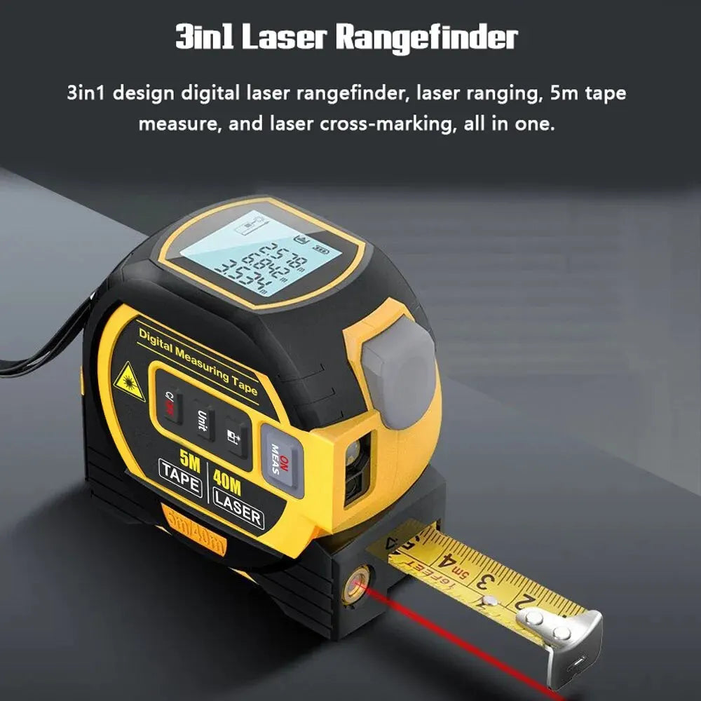 3-in-1 Digital Laser Tape Measure – High-Precision Rangefinder & Steel Tape