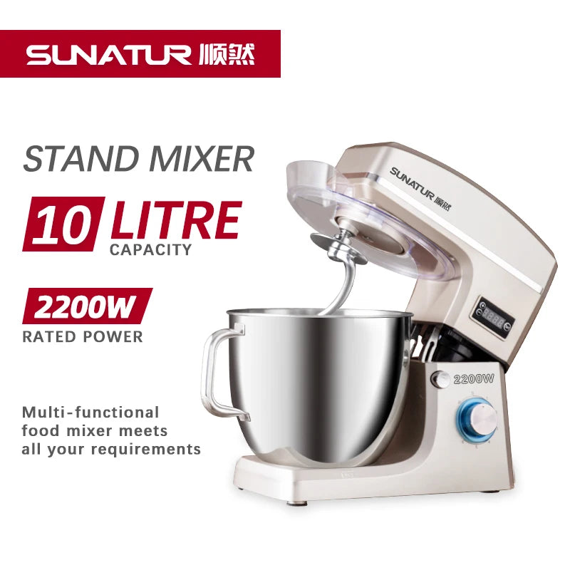Sunatur 10L Stand Mixer – 2200W የኤሌክትሪክ ወጥ ቤት ቀላቃይ ለዶፍ፣ ለመጋገር እና ለሌሎችም
