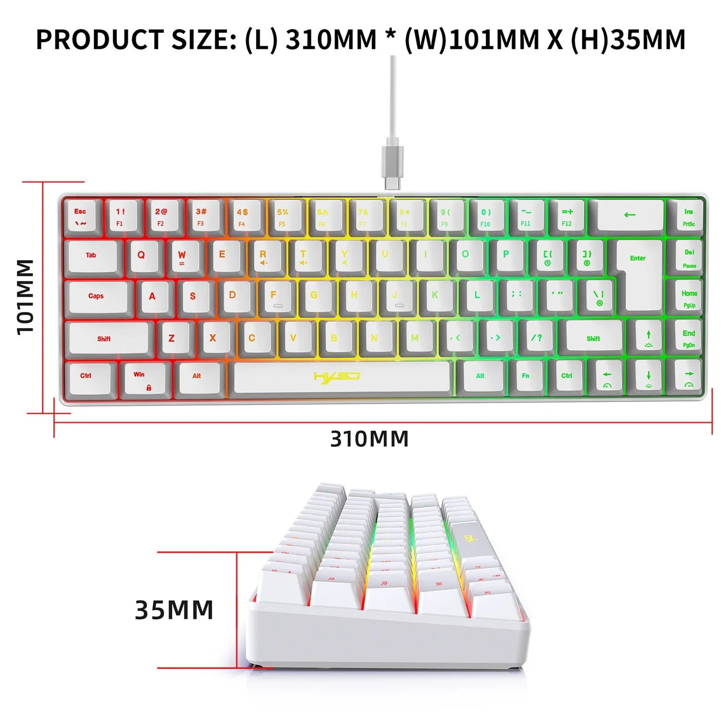 HXSJ V200 RGB አነስተኛ የጨዋታ ቁልፍ ሰሌዳ - ባለገመድ፣ 19-ቁልፍ ግጭት-ነጻ፣ መካኒካል ስሜት