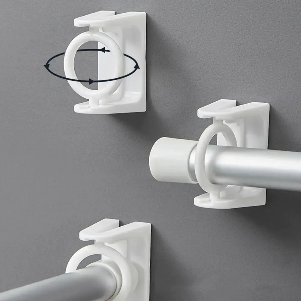 360° Rotatable Curtain Rod Hooks – Telescopic, Adhesive, No-Drill Installation