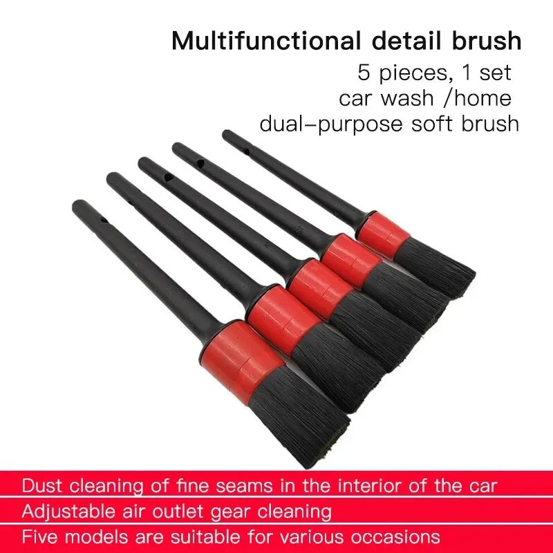 5PCS የመኪና ዝርዝር ብሩሽ አዘጋጅ - ለስላሳ ብሩሽዎች ለቤት ውስጥ ጽዳት እና አየር ማናፈሻዎች