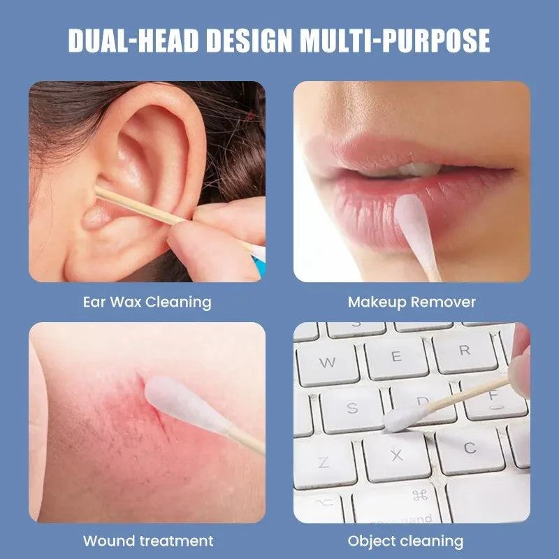 500 Double-Ended Cotton Swabs – Safe for Baby Care & Ear Cleaning