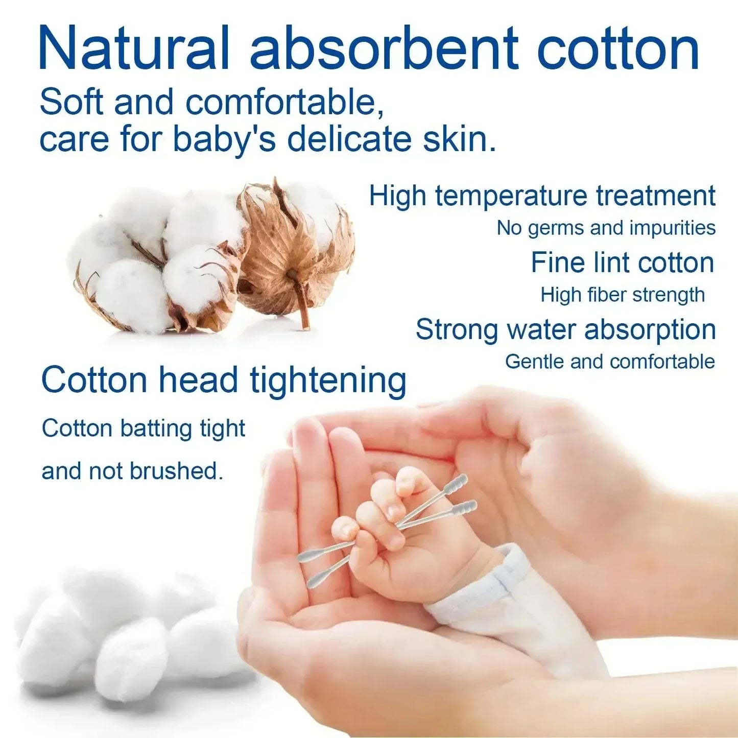 500 Double-Ended Cotton Swabs – Safe for Baby Care & Ear Cleaning