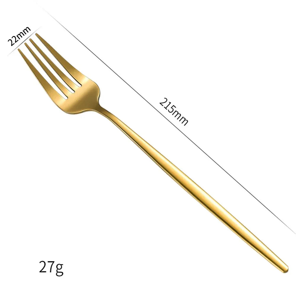 Silvere/Golden Stain Flatware ዘመናዊ 6 pcs አይዝጌ ብረት እራት ሹካ 8.2 ኢንች ካምፕ ራት እቃ የጠረጴዛ ዕቃዎች የመመገቢያ ዕቃዎች አዘጋጅ