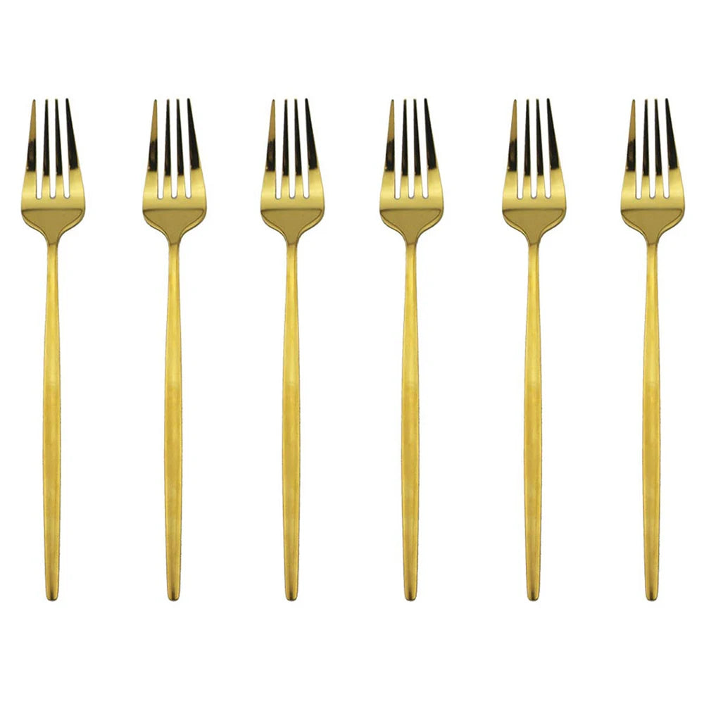 Silvere/Golden Stain Flatware ዘመናዊ 6 pcs አይዝጌ ብረት እራት ሹካ 8.2 ኢንች ካምፕ ራት እቃ የጠረጴዛ ዕቃዎች የመመገቢያ ዕቃዎች አዘጋጅ