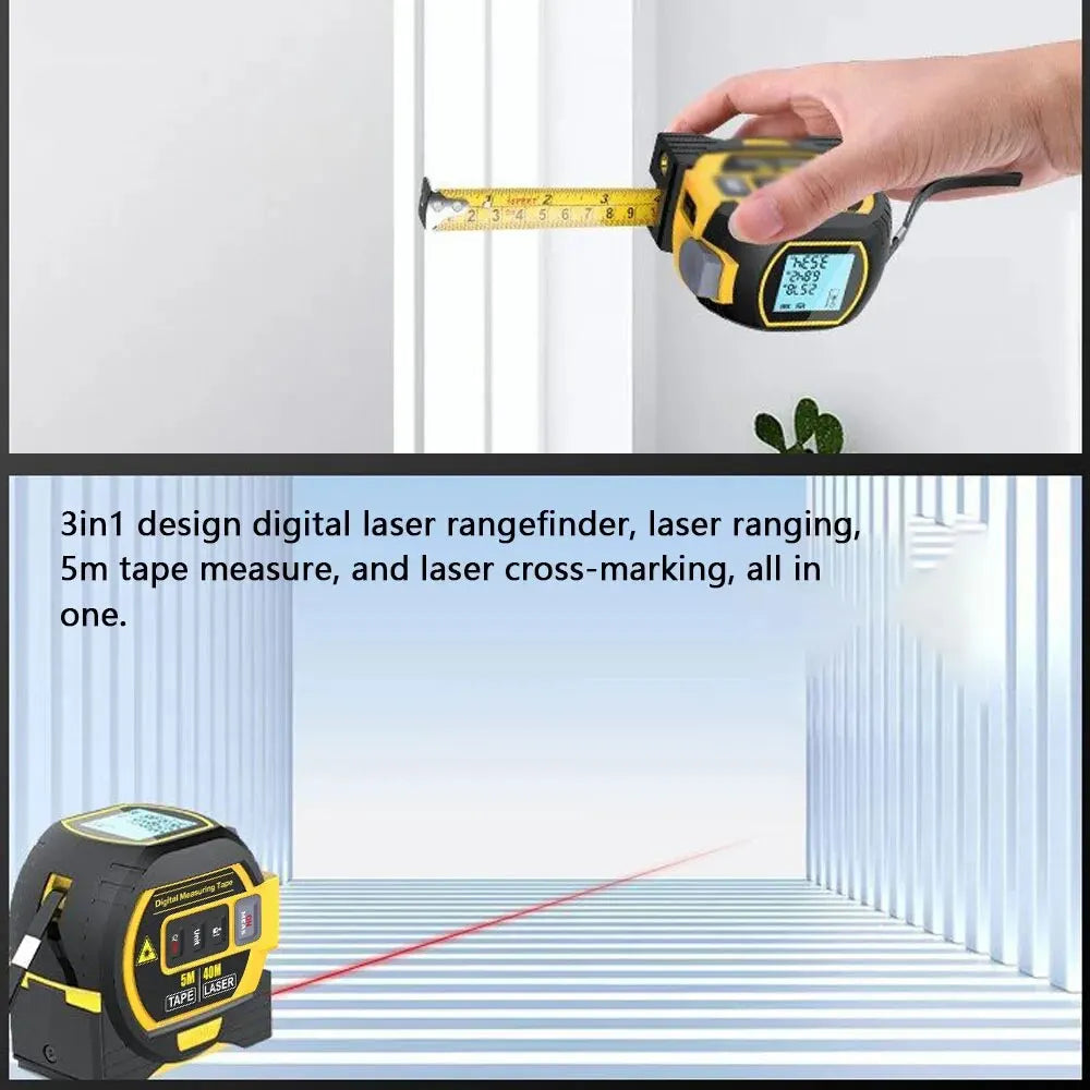 3-in-1 Digital Laser Tape Measure – High-Precision Rangefinder & Steel Tape