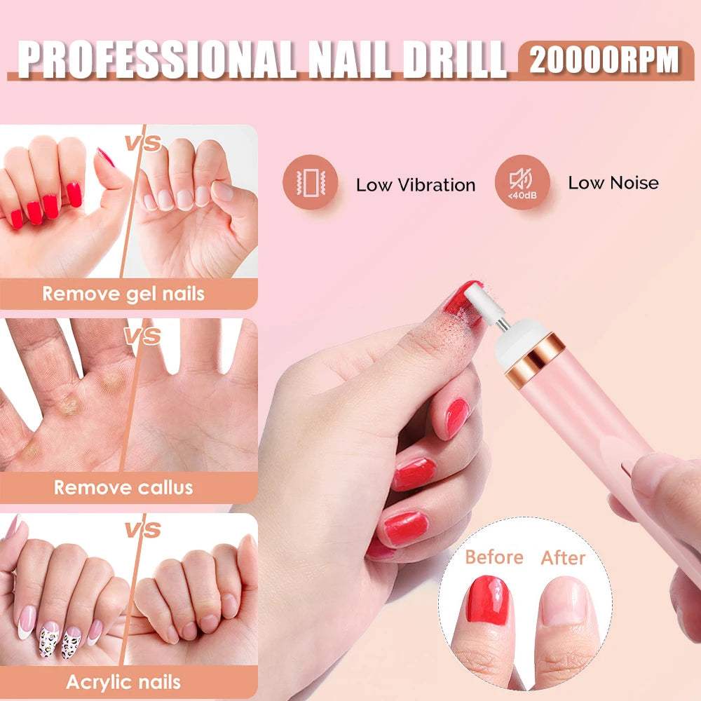 YIKOOLIN 5 in 1 Electric Nail Polish Drill Machine With Light Portable Mini Electric Manicure Art Pen Tools For Gel Remover