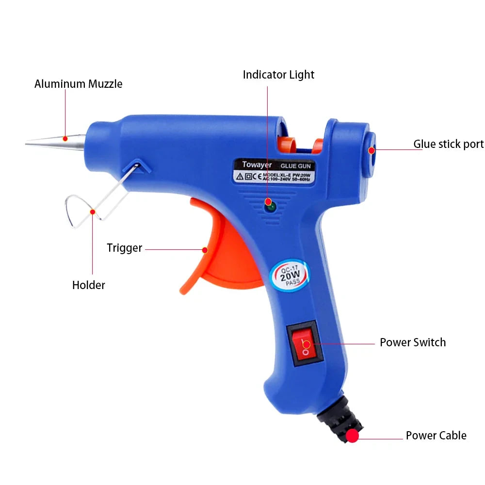 20W Mini Hot Glue Gun with 7mm Glue Sticks – Ideal for Crafts, Repairs, and DIY Projects