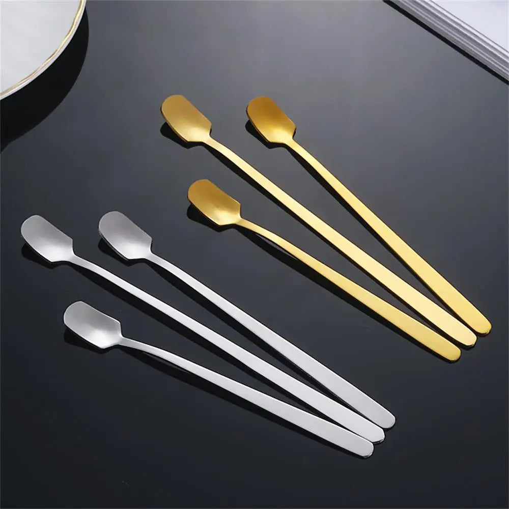 5PCS አይዝጌ ብረት ካሬ የጭንቅላት ማንኪያዎች - ለሻይ፣ ቡና፣ ማር እና ሌሎችም ተስማሚ