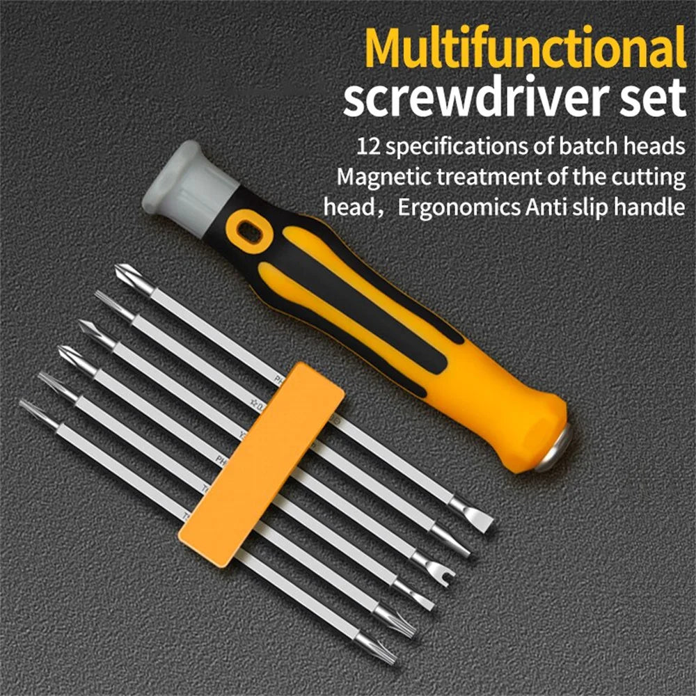 12-በ-1 መግነጢሳዊ screwdriver አዘጋጅ - ትክክለኛ መሣሪያ ከመስቀል እና ጠፍጣፋ ራሶች ጋር
