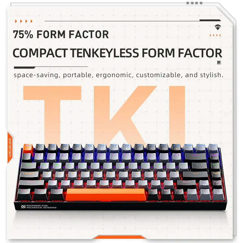 Machenike K500A-B84 ሜካኒካል ቁልፍ ሰሌዳ - 75% TKL ሙቅ-ተለዋዋጭ ባለገመድ የጨዋታ ቁልፍ ሰሌዳ ባለ 6 ቀለም የጀርባ ብርሃን"