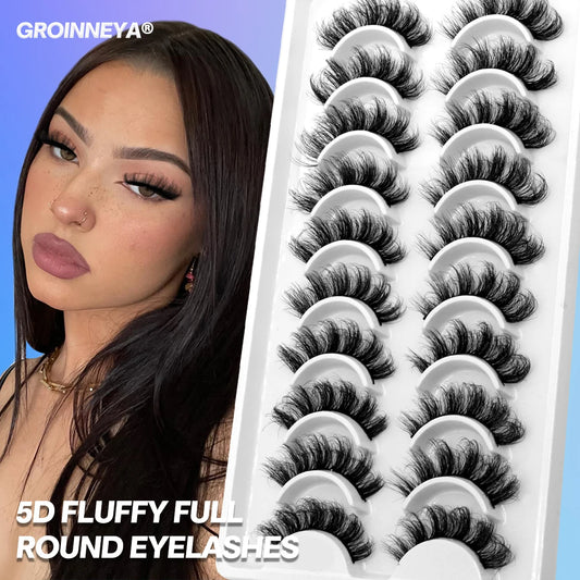 Groinneya 3D Faux Mink Lashes – 5-10 Pairs of Fluffy, Dramatic False Eyelashes