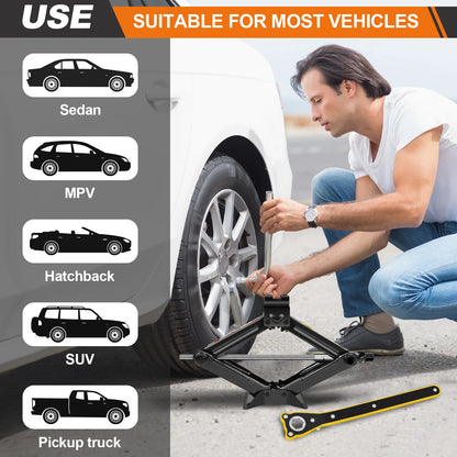 Compact DayPlus Scissor Jack - 2 Ton Car Jack with Hex Wrench, 105-385mm Lift Range for Cars & SUV
