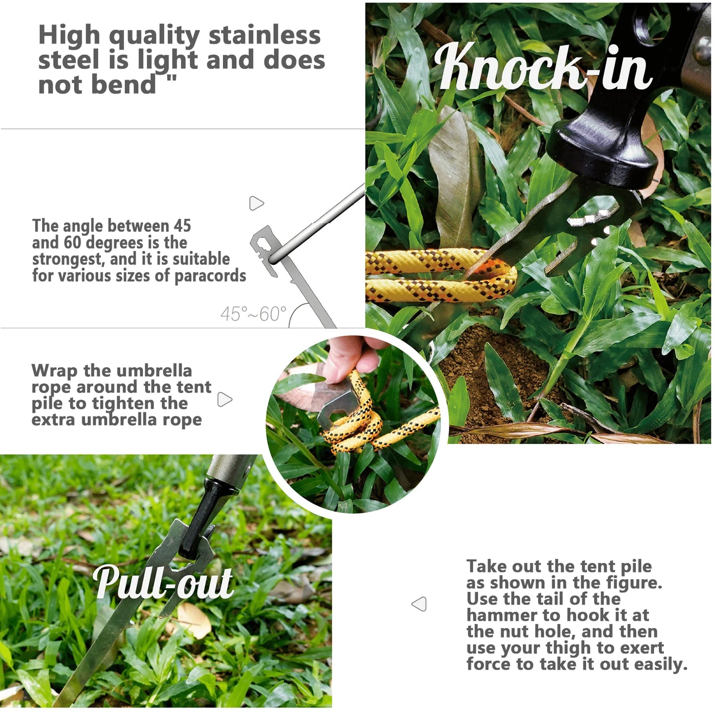 יתדות אוהל מפלדת אל חלד 6 יחידות - יתדות 28 ס"מ לקמפינג, חופה ושימוש חיצוני