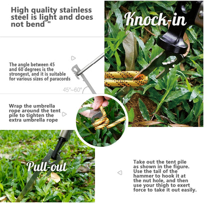 יתדות אוהל מפלדת אל חלד 6 יחידות - יתדות 28 ס"מ לקמפינג, חופה ושימוש חיצוני