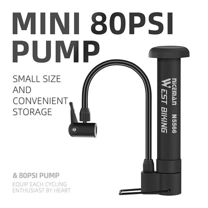 ዌስት ቢኪንግ 80 PSI የብስክሌት ፓምፕ - ለኤምቲቢ ጎማዎች እና ፊኛዎች በእጅ የወለል ፓምፕ፣ Schrader Valve