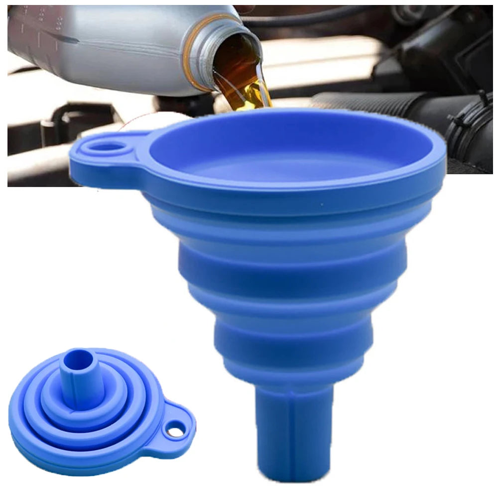 Foldable Engine Funnel - Portable Silicone Liquid Funnel for Oil & Washer Fluid Changes