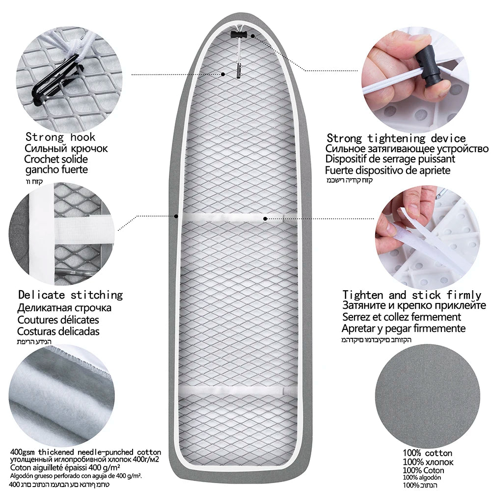 Heat-Reflective Cotton Ironing Board Cover - Scorch Resistant, 140x50cm