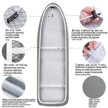 Heat-Reflective Cotton Ironing Board Cover - Scorch Resistant, 140x50cm