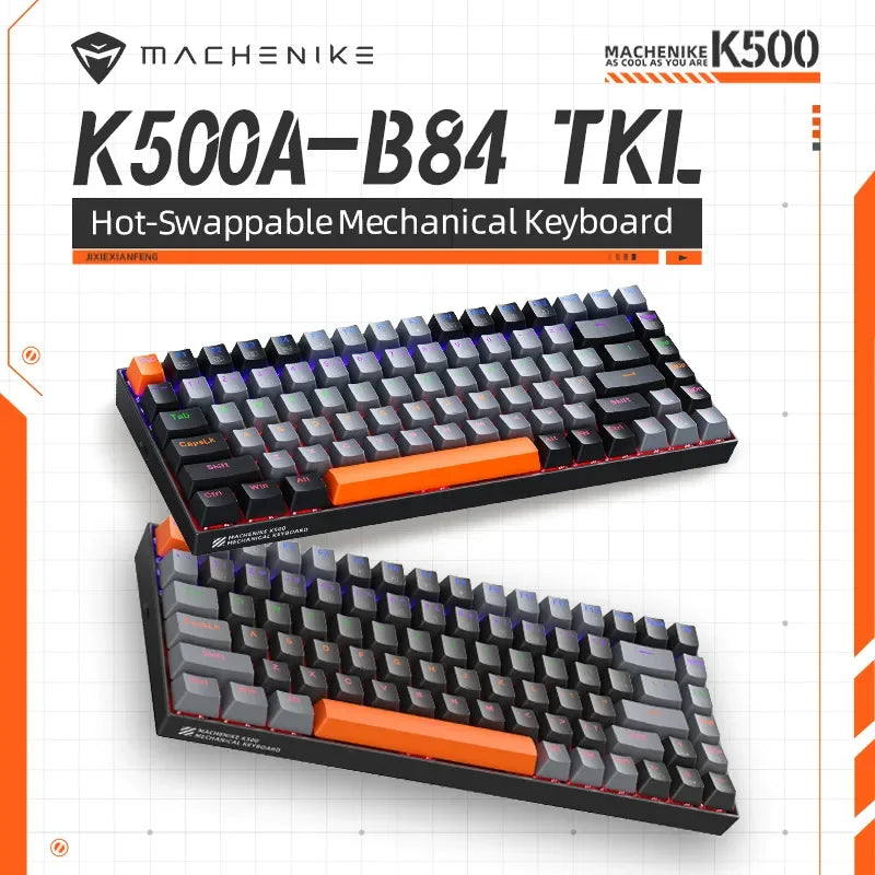 Machenike K500A-B84 ሜካኒካል ቁልፍ ሰሌዳ - 75% TKL ሙቅ-ተለዋዋጭ ባለገመድ የጨዋታ ቁልፍ ሰሌዳ ባለ 6 ቀለም የጀርባ ብርሃን"