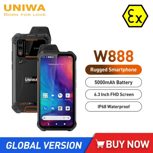 UNIWA W888 Rugged Smartphone – ፍንዳታ ማረጋገጫ፣ IP68 ውሃ የማይገባ፣ አንድሮይድ 11፣ 6.3 ኢንች ኤችዲ ስክሪን፣ 5000mAh ባትሪ
