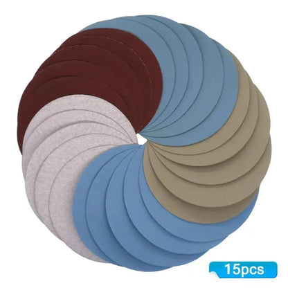15PCS 125ሚሜ ኢንች ግሪት 1000 2000 3000 4000 5000 ማጠሪያ ዲስኮች መንጠቆ ሉፕ ማጠሪያ ክብ ዲስክ