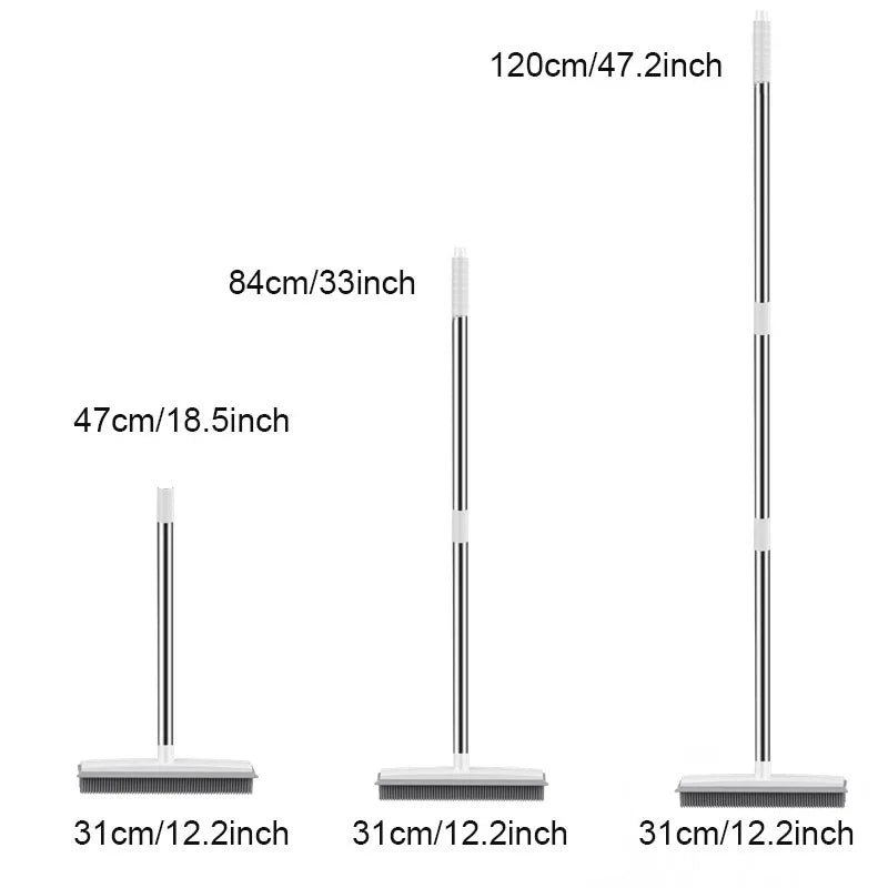 Rubber Broom & Carpet Rake with Squeegee – Pet Hair Remover for Carpets & Hard Floors