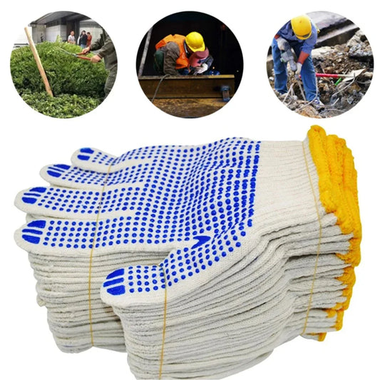 12 ጥንዶች የሚተነፍሱ የጥጥ ስራ ጓንቶች - መልበስን የሚቋቋም፣ ለመኪና ጥገና እና ለጉልበት ጥበቃ ተስማሚ።