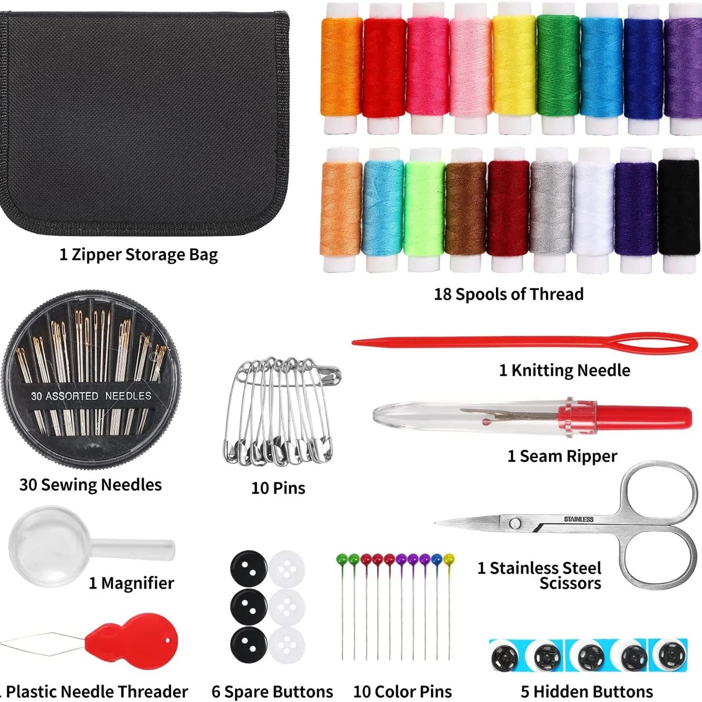 Portable Sewing Kit for Beginners & Pros - Includes Needles, Thread, Scissors & Essentials