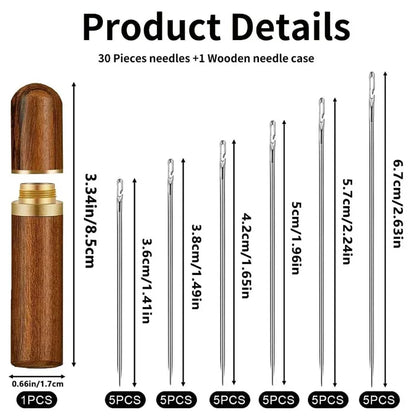 Stainless Steel Blind Sewing Needles - 12/30Pcs Self-Threading Pins for DIY and Home Use