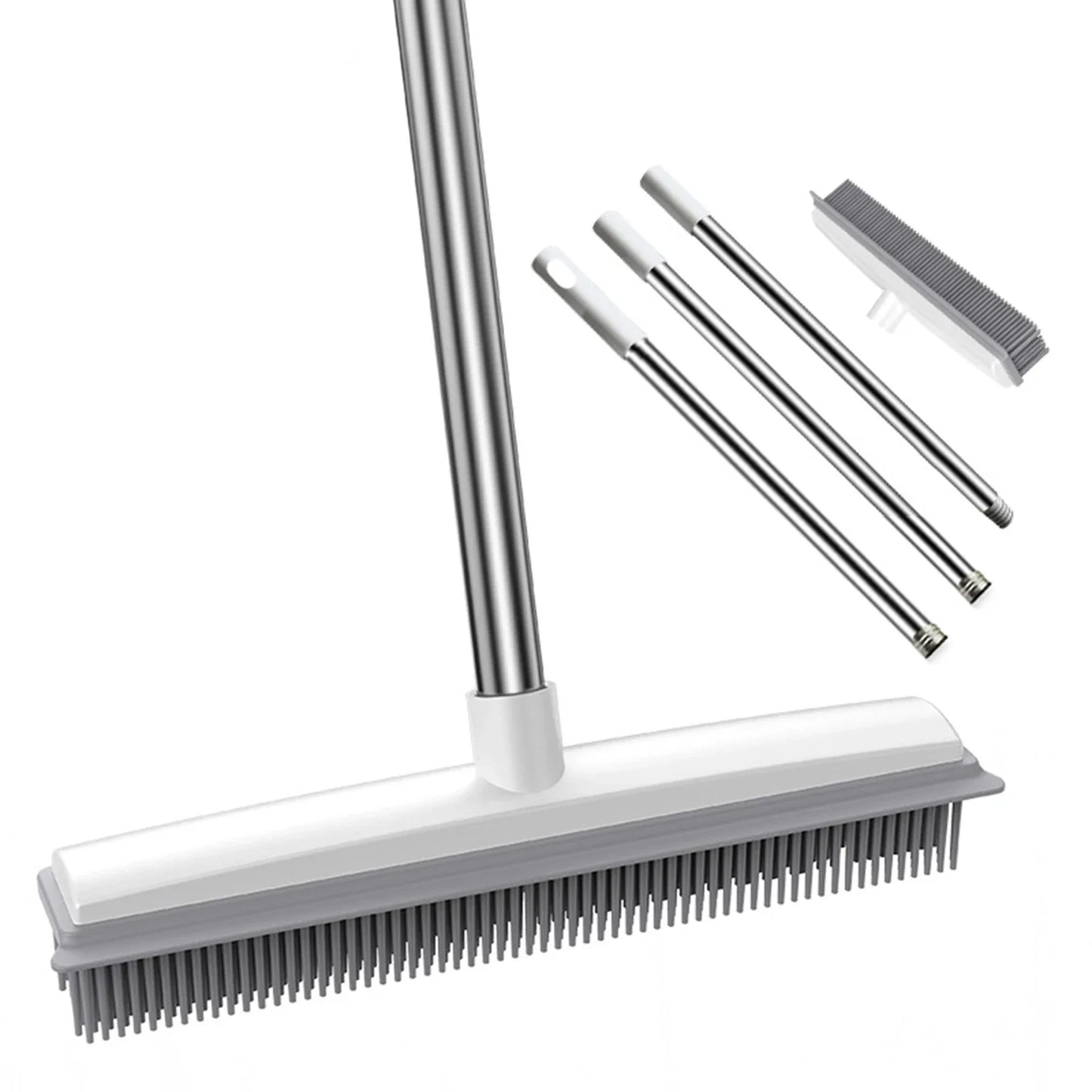 Rubber Broom & Carpet Rake with Squeegee – Pet Hair Remover for Carpets & Hard Floors