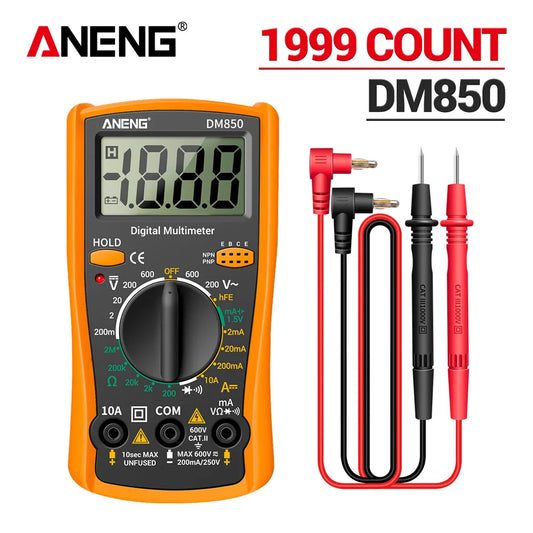 ANENG DM850 ዲጂታል መልቲሜትር - 1999 ቆጠራዎች፣ ራስ-ሰር የ AC/DC የቮልቴጅ ሞካሪ